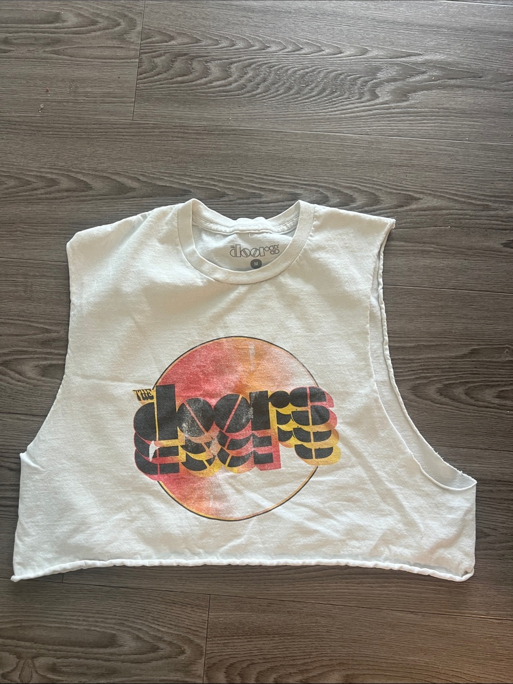 Women's White Cropped Muscle Tank with Sunset Graphic